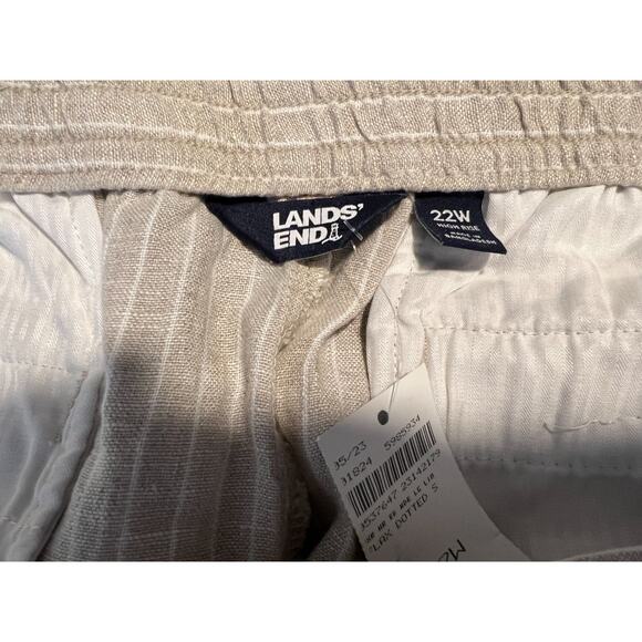 Lands End Plus NWT Tan Stripe High Rise Wide Leg 100% Linen Pleated Pants 22 W - Picture 8 of 9